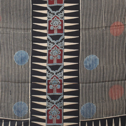 Ajrakh Modal Silk Natural Dye Hand Block Print Dress Material with Golden Border Dupatta - with Tassels - 2.5 Mt Top    -  SKU : AI27A03A