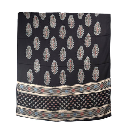 Ajrakh Modal Silk Natural Dye Hand Block Print Dress Material with Golden Border Dupatta - with Tassels - 2.5 Mt Top    -  SKU : AI27A03I