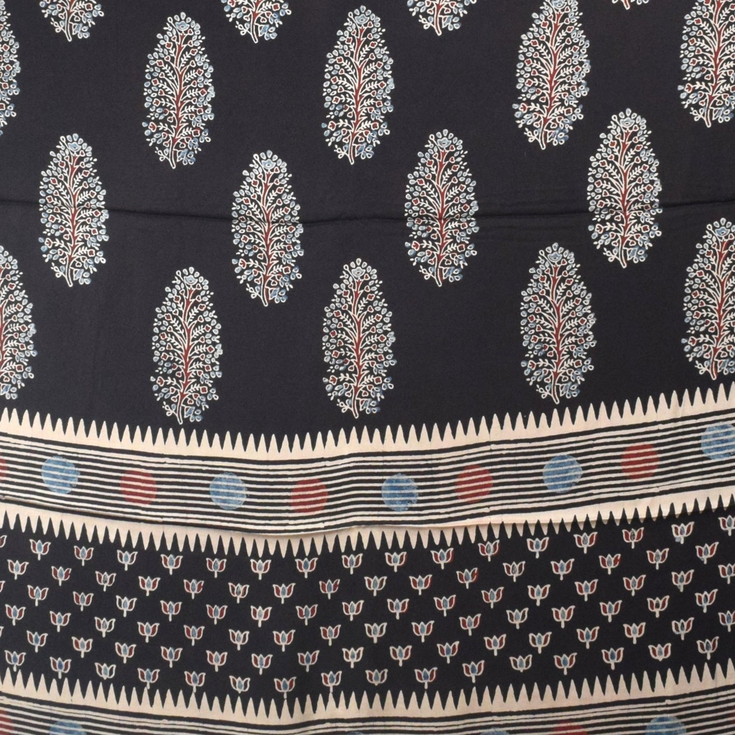 Ajrakh Modal Silk Natural Dye Hand Block Print Dress Material with Golden Border Dupatta - with Tassels - 2.5 Mt Top    -  SKU : AI27A03I