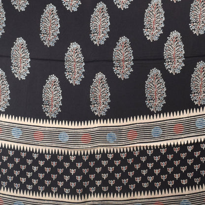 Ajrakh Modal Silk Natural Dye Hand Block Print Dress Material with Golden Border Dupatta - with Tassels - 2.5 Mt Top    -  SKU : AI27A03I