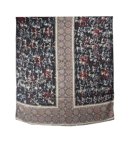 Ajrakh Modal Silk Natural Dye Hand Block Print Dress Material with Golden Border Dupatta - with Tassels - 2.5 Mt Top    -  SKU : AI27A03M