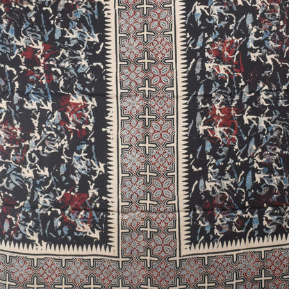 Ajrakh Modal Silk Natural Dye Hand Block Print Dress Material with Golden Border Dupatta - with Tassels - 2.5 Mt Top    -  SKU : AI27A03M