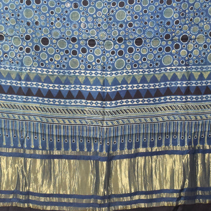 Ajrakh Modal Silk Natural Dye Hand Block Print Dress Material with Golden Border Dupatta - with Tassels - 2.5 Mt Top   -  SKU : AI02501M
