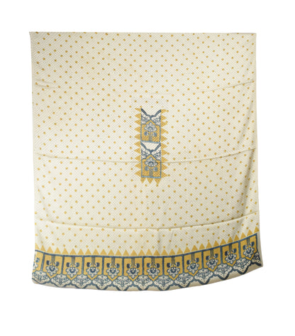 Ajrakh Modal Silk Natural Dye Hand Block Print Dress Material with Golden Border Dupatta - with Tassels - 2.5 Mt Top    -  SKU : AI27A03K