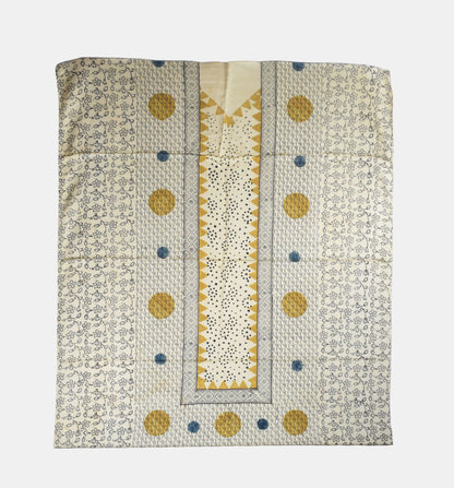 Ajrakh Modal Silk Natural Dye Hand Block Print Dress Material with Golden Border Dupatta - with Tassels - 2.5 Mt Top    -  SKU : AI27A03O