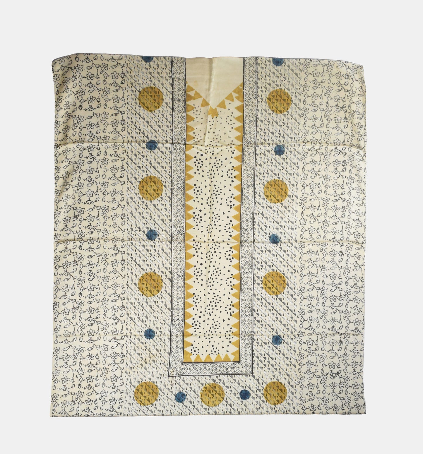 Ajrakh Modal Silk Natural Dye Hand Block Print Dress Material with Golden Border Dupatta - with Tassels - 2.5 Mt Top    -  SKU : AI27A03O