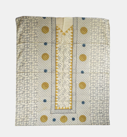 Ajrakh Modal Silk Natural Dye Hand Block Print Dress Material with Golden Border Dupatta - with Tassels - 2.5 Mt Top    -  SKU : AI27A03O