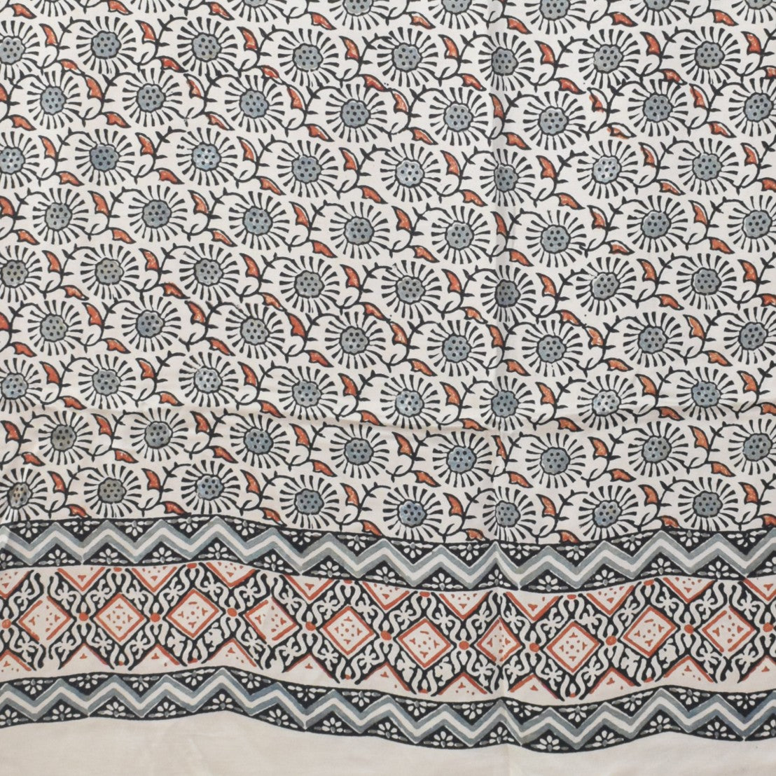 Ajrakh Modal Silk Natural Dye Hand Block Print Dress Material with Golden Border Dupatta - with Tassels - 2.5 Mt Top   -  SKU : AI02501F