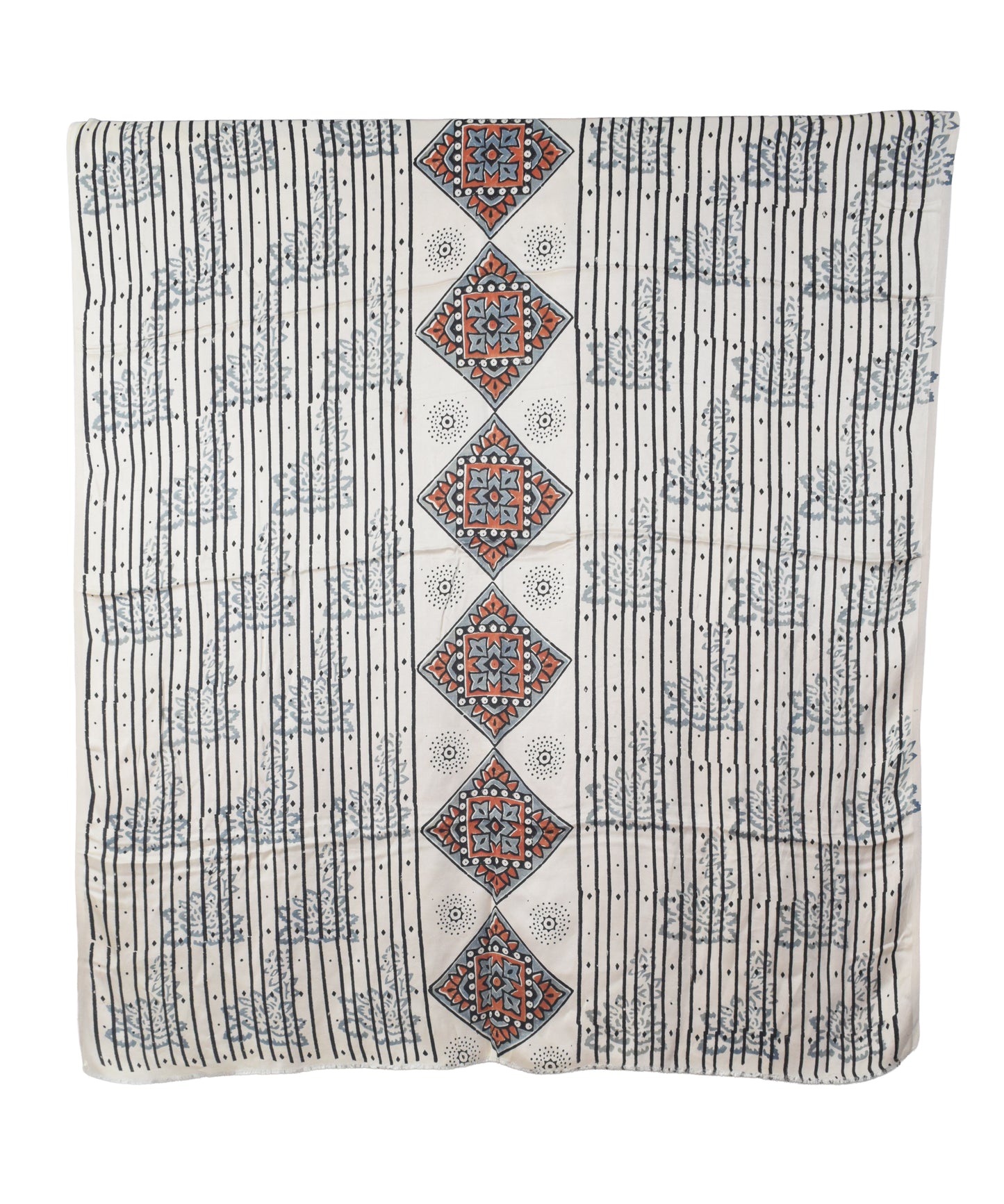 Ajrakh Modal Silk Natural Dye Hand Block Print Dress Material with Golden Border Dupatta - with Tassels - 2.5 Mt Top   -  SKU : AI02501P