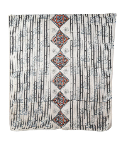 Ajrakh Modal Silk Natural Dye Hand Block Print Dress Material with Golden Border Dupatta - with Tassels - 2.5 Mt Top   -  SKU : AI02501P