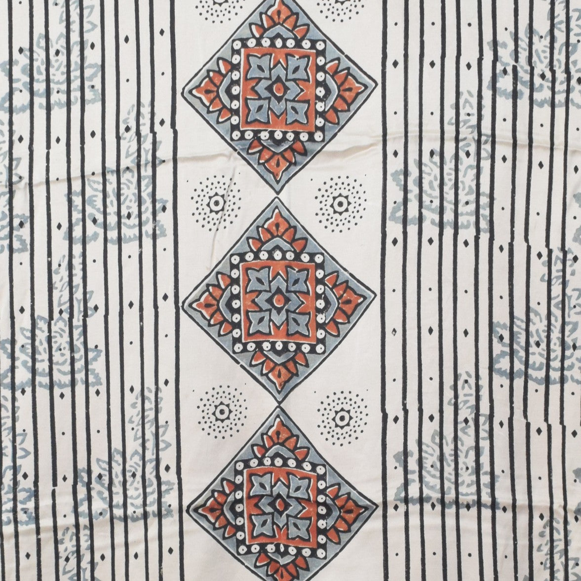 Ajrakh Modal Silk Natural Dye Hand Block Print Dress Material with Golden Border Dupatta - with Tassels - 2.5 Mt Top   -  SKU : AI02501P