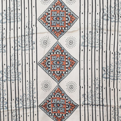 Ajrakh Modal Silk Natural Dye Hand Block Print Dress Material with Golden Border Dupatta - with Tassels - 2.5 Mt Top   -  SKU : AI02501P