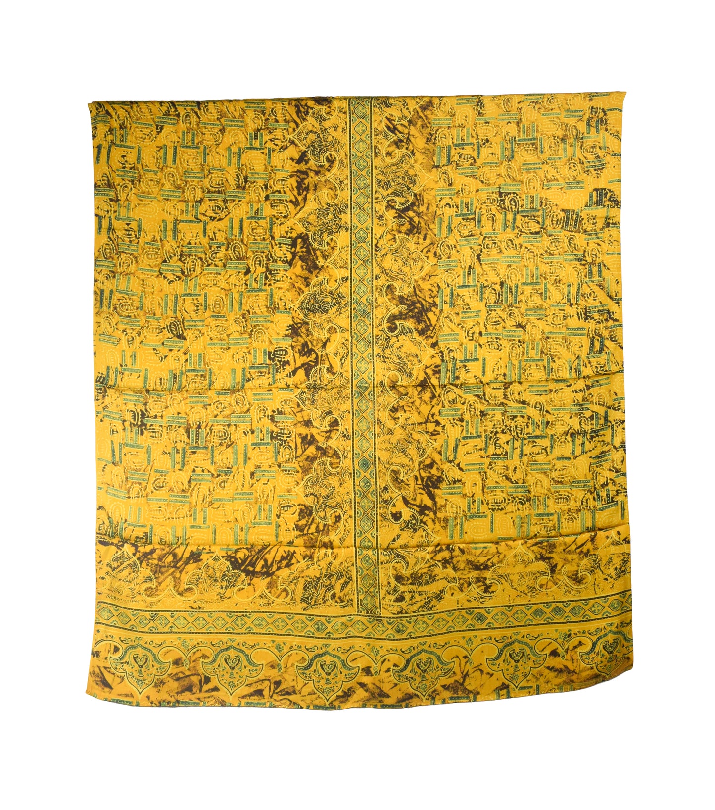 Ajrakh Modal Silk Natural Dye Hand Block Print Dress Material with Golden Border Dupatta - with Tassels - 2.5 Mt Top    -  SKU : AI27A03D