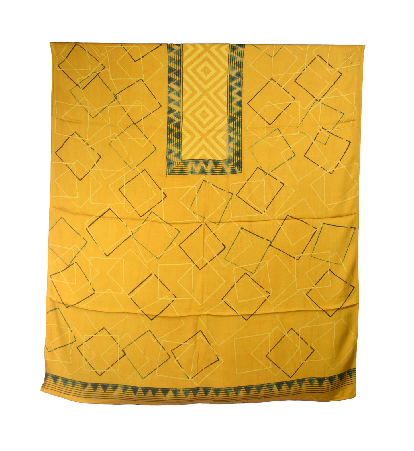 Ajrakh Modal Silk Natural Dye Hand Block Print Dress Material with Golden Border Dupatta - with Tassels - 2.5 Mt Top    -  SKU : AI27A03L