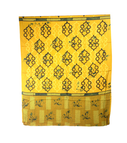 Ajrakh Modal Silk Natural Dye Hand Block Print Dress Material with Golden Border Dupatta - with Tassels - 2.5 Mt Top    -  SKU : AI27A03P