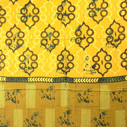 Ajrakh Modal Silk Natural Dye Hand Block Print Dress Material with Golden Border Dupatta - with Tassels - 2.5 Mt Top    -  SKU : AI27A03P