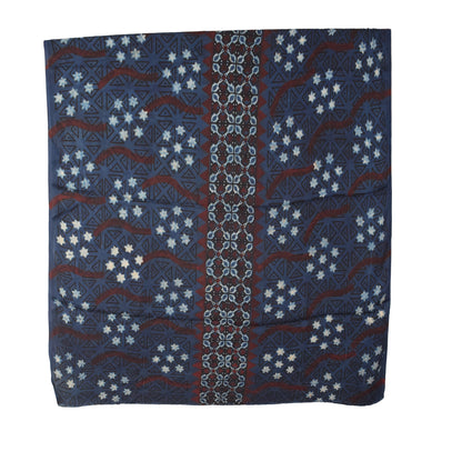 Ajrakh Modal Silk Natural Dye Hand Block Print Dress Material with Golden Border Dupatta - with Tassels - 2.5 Mt Top   -  SKU : AI02501B