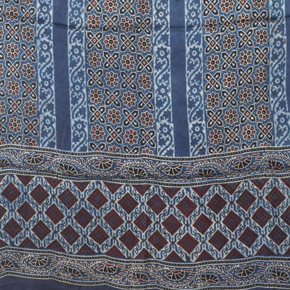 Ajrakh Modal Silk Natural Dye Hand Block Print Dress Material with Golden Border Dupatta - with Tassels - 2.5 Mt Top   -  SKU : AI02501L