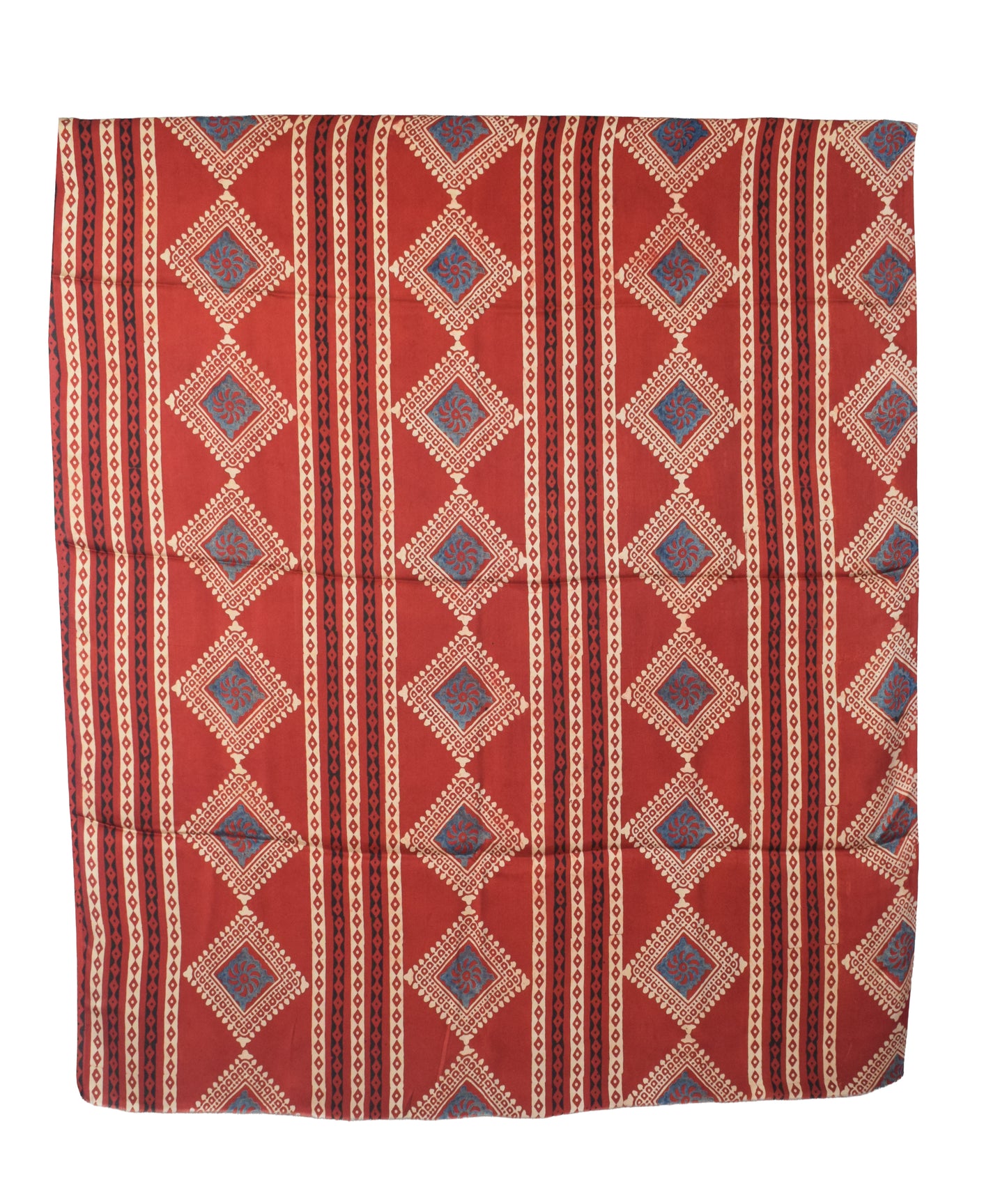 Ajrakh Modal Silk Natural Dye Hand Block Print Dress Material with Golden Border Dupatta - with Tassels - 2.5 Mt Top   -  SKU : AI02501D