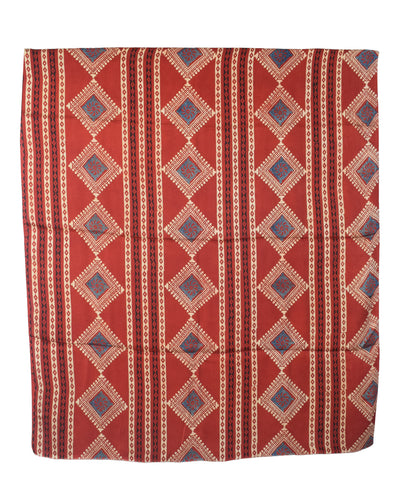 Ajrakh Modal Silk Natural Dye Hand Block Print Dress Material with Golden Border Dupatta - with Tassels - 2.5 Mt Top   -  SKU : AI02501D