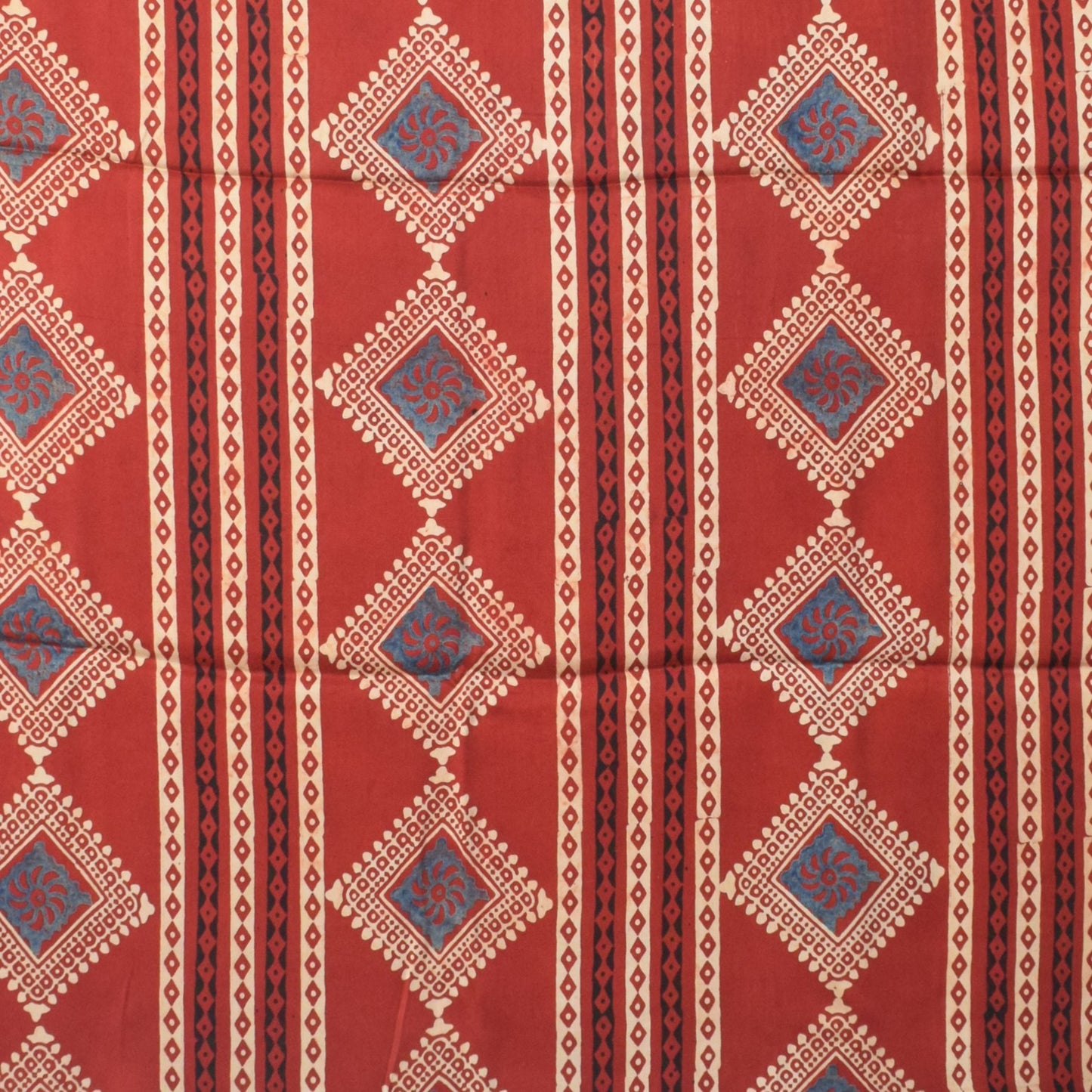 Ajrakh Modal Silk Natural Dye Hand Block Print Dress Material with Golden Border Dupatta - with Tassels - 2.5 Mt Top   -  SKU : AI02501D