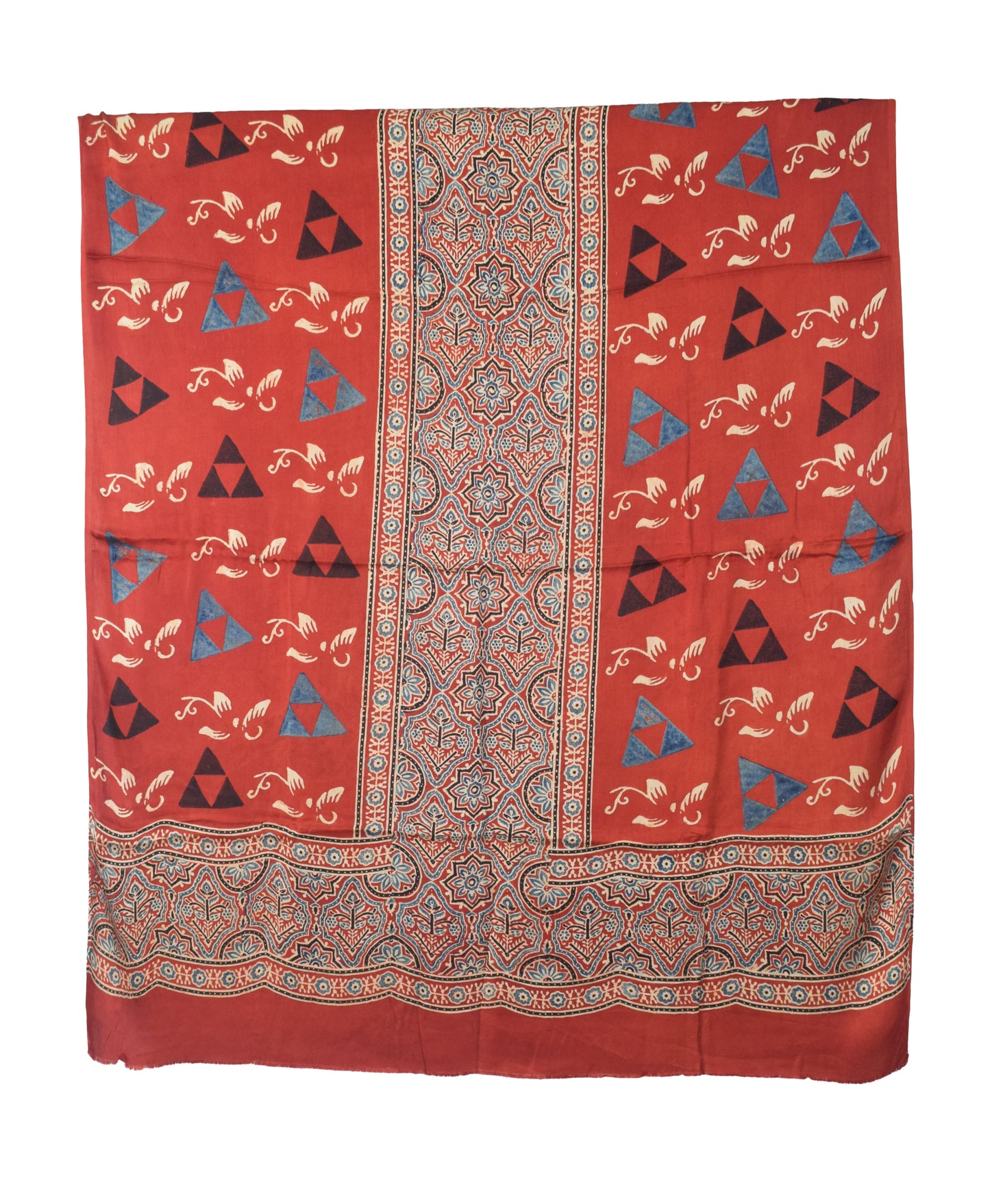 Ajrakh Modal Silk Natural Dye Hand Block Print Dress Material with Golden Border Dupatta - with Tassels - 2.5 Mt Top   -  SKU : AI02501N