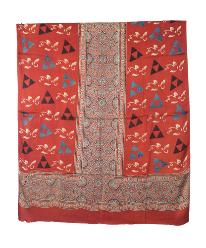Ajrakh Modal Silk Natural Dye Hand Block Print Dress Material with Golden Border Dupatta - with Tassels - 2.5 Mt Top   -  SKU : AI02501N