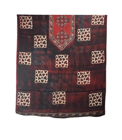 Ajrakh Modal Silk Natural Dye Hand Block Print Dress Material with Golden Border Dupatta - with Tassels - 2.5 Mt Top    -  SKU : AI27A03F