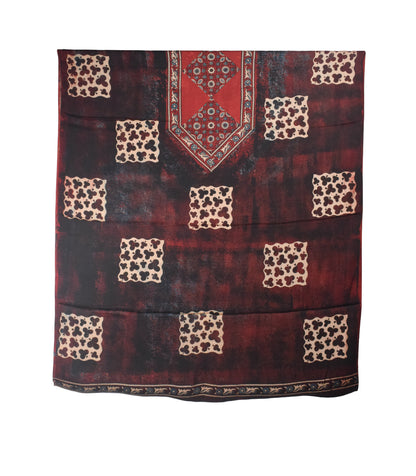Ajrakh Modal Silk Natural Dye Hand Block Print Dress Material with Golden Border Dupatta - with Tassels - 2.5 Mt Top    -  SKU : AI27A03F