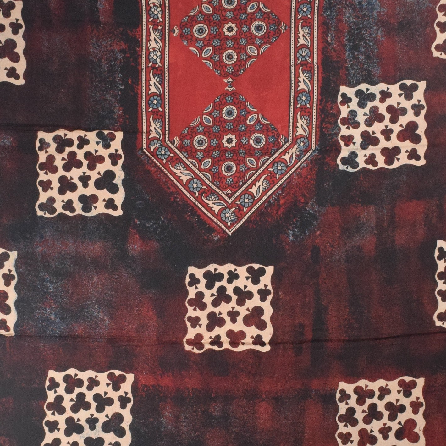 Ajrakh Modal Silk Natural Dye Hand Block Print Dress Material with Golden Border Dupatta - with Tassels - 2.5 Mt Top    -  SKU : AI27A03F