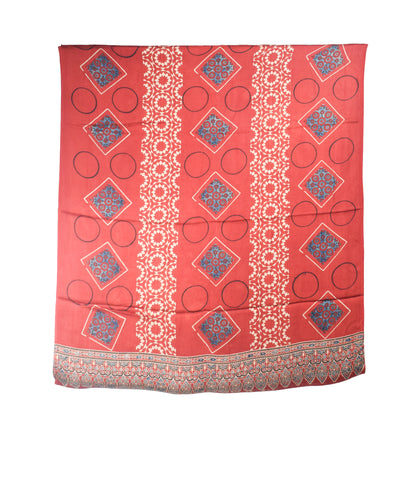 Ajrakh Modal Silk Natural Dye Hand Block Print Dress Material with Golden Border Dupatta - with Tassels - 2.5 Mt Top    -  SKU : AI27A03J