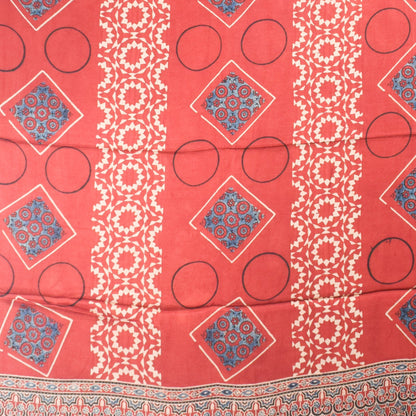 Ajrakh Modal Silk Natural Dye Hand Block Print Dress Material with Golden Border Dupatta - with Tassels - 2.5 Mt Top    -  SKU : AI27A03J