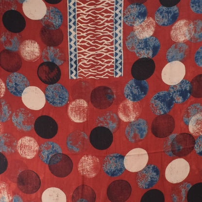 Ajrakh Modal Silk Natural Dye Hand Block Print Dress Material with Golden Border Dupatta - with Tassels - 2.5 Mt Top    -  SKU : AI27A03N