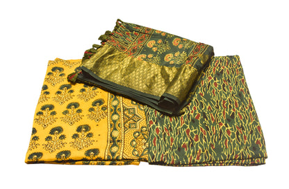 Ajrakh Modal Silk Natural Dye Hand Block Print Dress Material  with Jari Border Dupatta  - 2.5  Mt Top    -  SKU : RM13901E