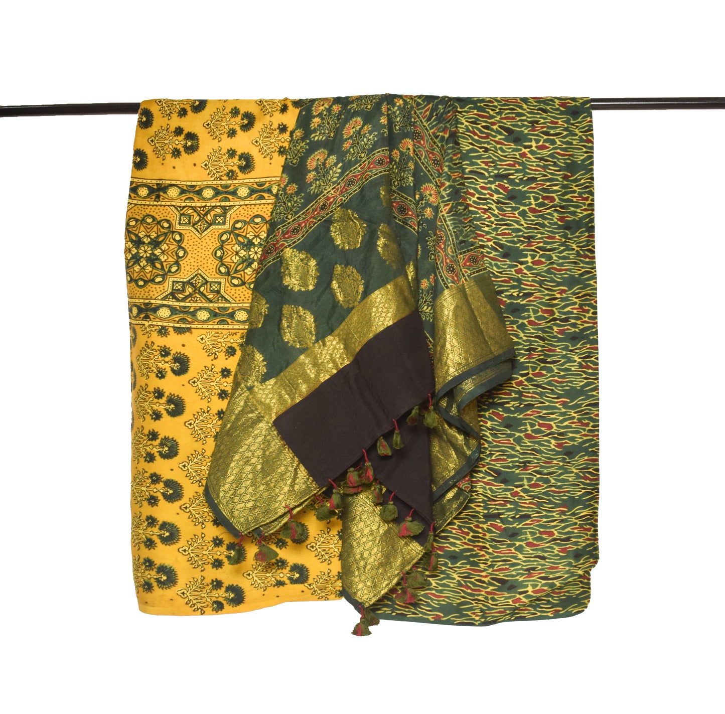 Ajrakh Modal Silk Natural Dye Hand Block Print Dress Material  with Jari Border Dupatta  - 2.5  Mt Top    -  SKU : RM13901E