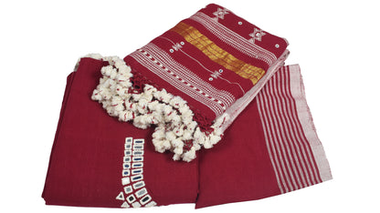 Handloom Woven Kala Cotton Patterned Weaving Fine Mirrorwork Dress Material with Tassels - 2.5 Mt Top    -  SKU : JM03401A