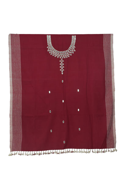 Handloom Woven Kala Cotton Patterned Weaving Fine Mirrorwork Dress Material with Tassels - 2.5 Mt Top    -  SKU : JM03401A