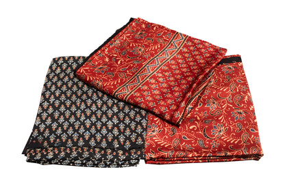 Ajrakh Modal Silk Natural Dye Hand Block Print Dress Material with Full Ajrakh Heavy Dupatta     -  SKU : ID01401C