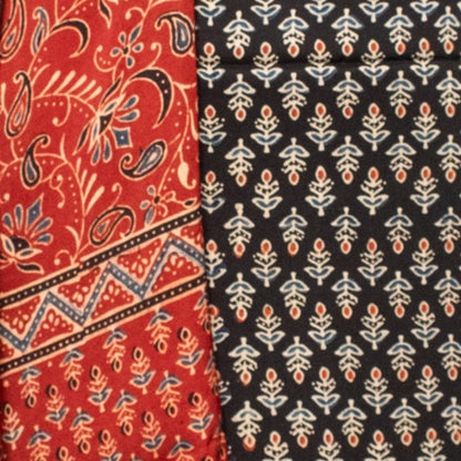 Ajrakh Modal Silk Natural Dye Hand Block Print Dress Material with Full Ajrakh Heavy Dupatta     -  SKU : ID01401C