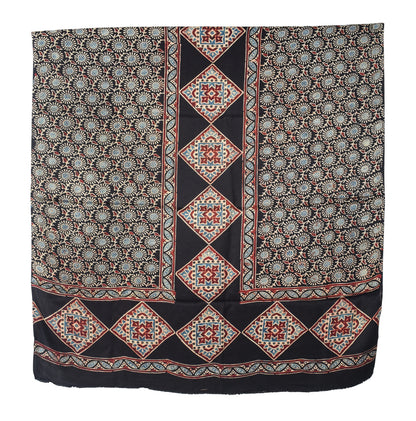 Ajrakh Modal Silk Natural Dye Hand Block Print Dress Material with Full Ajrakh Heavy Dupatta - with Tassels - 2.5 Mt Top    -  SKU : AI02502G