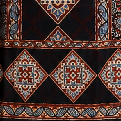 Ajrakh Modal Silk Natural Dye Hand Block Print Dress Material with Full Ajrakh Heavy Dupatta - with Tassels - 2.5 Mt Top    -  SKU : AI02502G