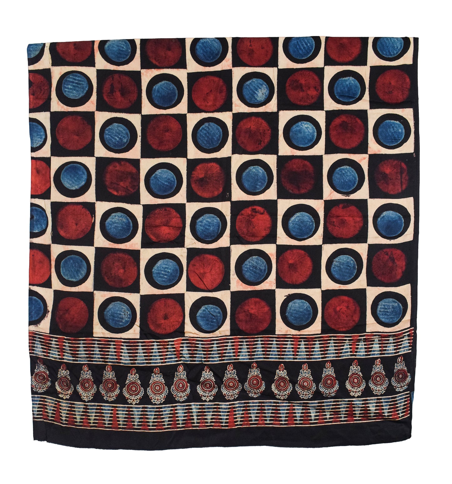 Ajrakh Modal Silk Natural Dye Hand Block Print Dress Material with Full Ajrakh Heavy Dupatta - with Tassels - 2.5 Mt Top    -  SKU : AI02502L