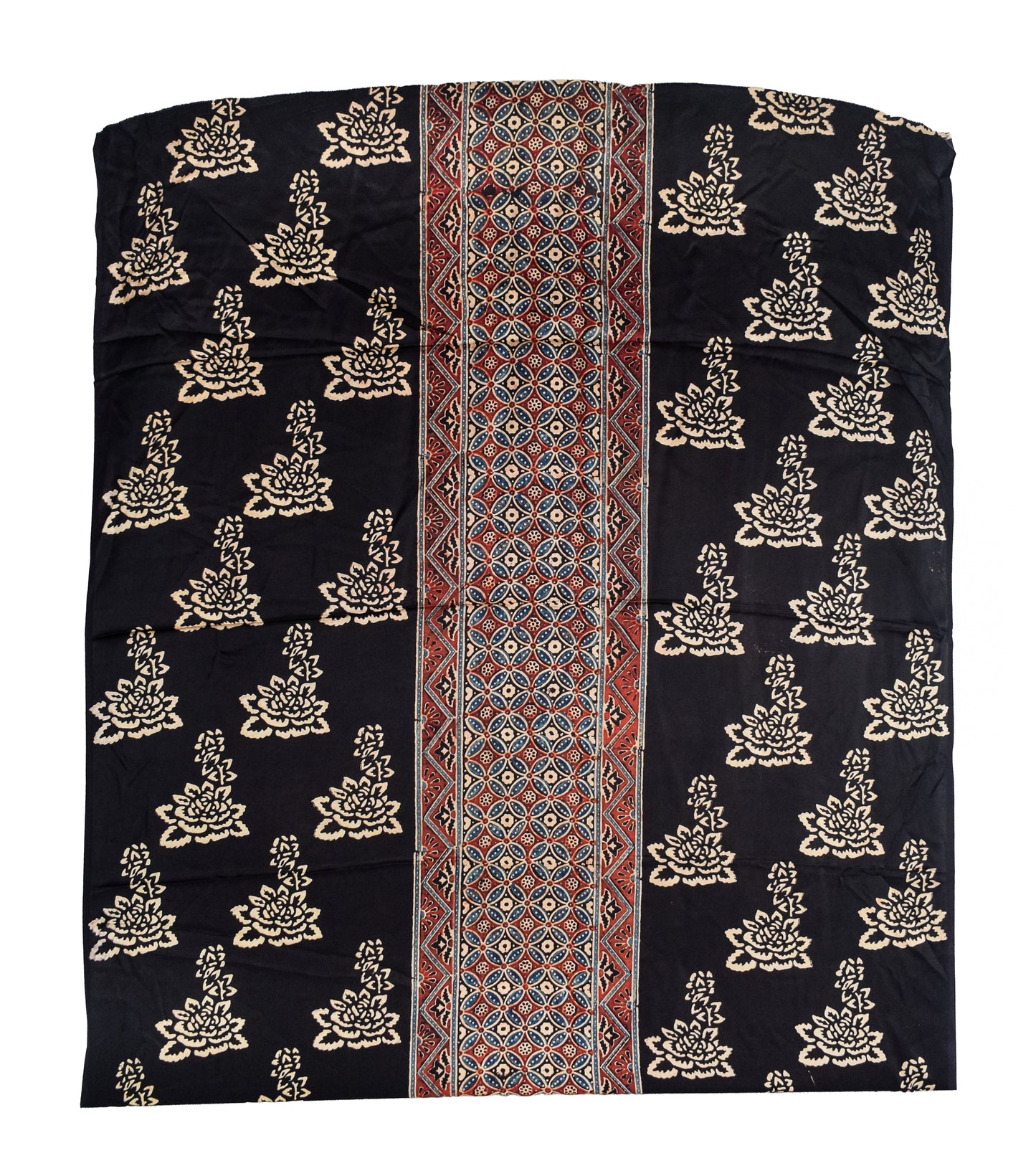 Ajrakh Modal Silk Natural Dye Hand Block Print Dress Material with Full Ajrakh Heavy Dupatta - with Tassels - 2.5 Mt Top    -  SKU : AI02502Q