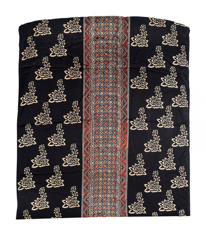 Ajrakh Modal Silk Natural Dye Hand Block Print Dress Material with Full Ajrakh Heavy Dupatta - with Tassels - 2.5 Mt Top    -  SKU : AI02502Q