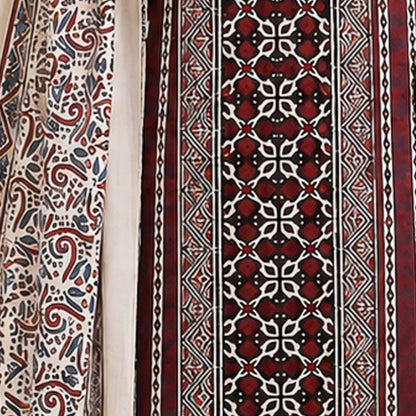 Ajrakh Modal Silk Natural Dye Hand Block Print Dress Material with Full Ajrakh Heavy Dupatta - with Tassels - 2.5 Mt Top    -  SKU : AI02502A