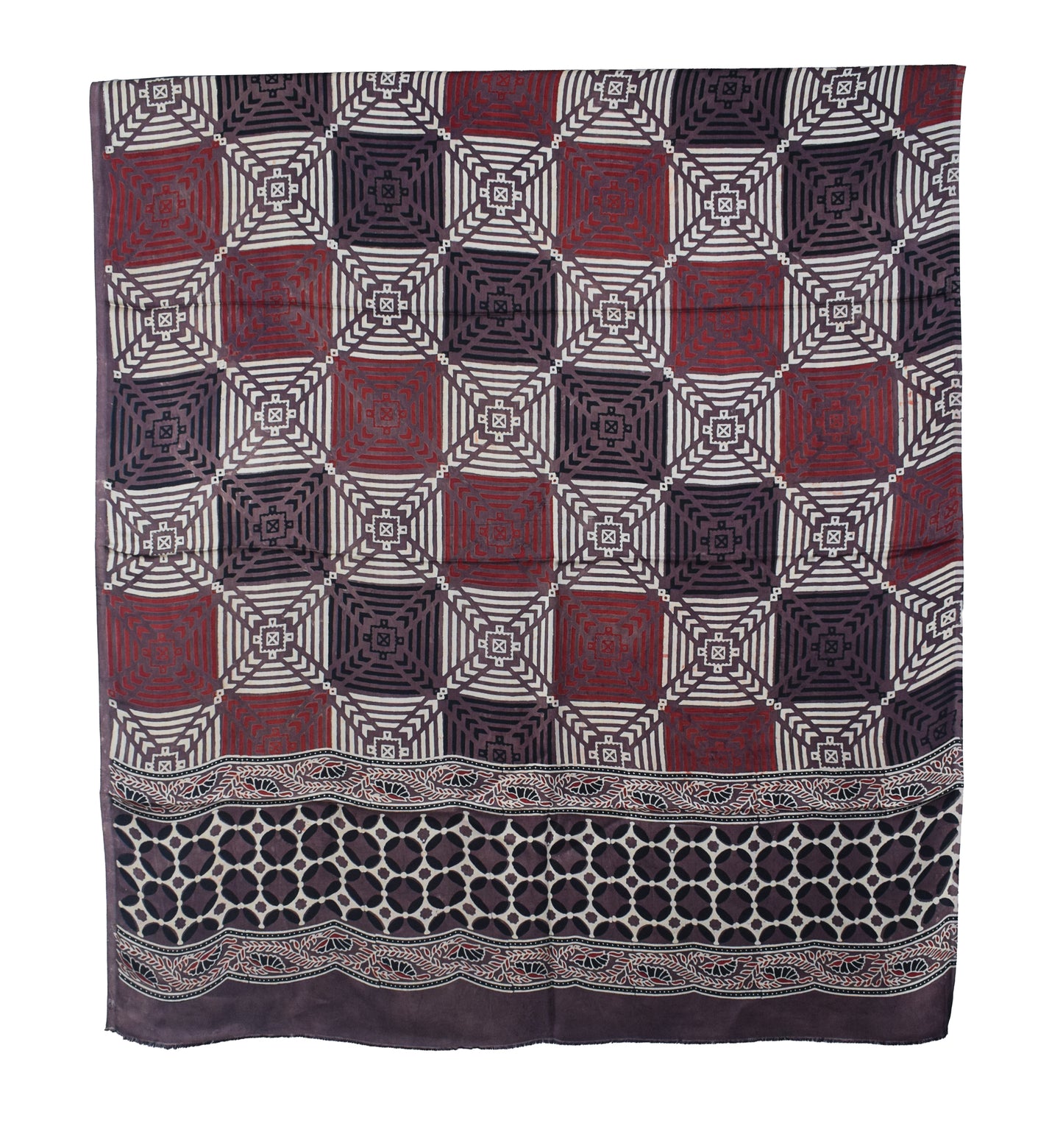 Ajrakh Modal Silk Natural Dye Hand Block Print Dress Material with Full Ajrakh Heavy Dupatta - with Tassels - 2.5 Mt Top    -  SKU : AI02502J