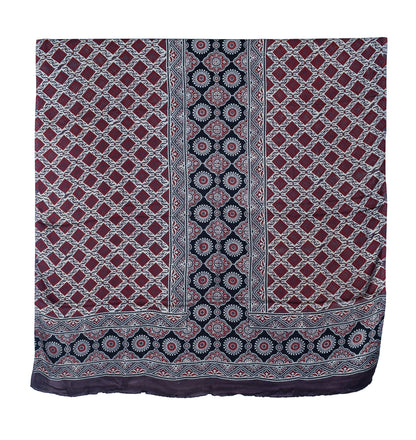 Ajrakh Modal Silk Natural Dye Hand Block Print Dress Material with Full Ajrakh Heavy Dupatta - with Tassels - 2.5 Mt Top    -  SKU : AI02502O