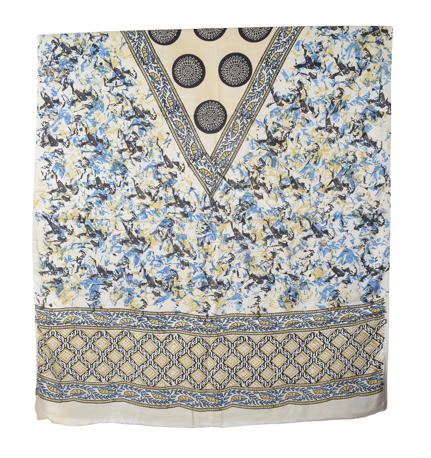 Ajrakh Modal Silk Natural Dye Hand Block Print Dress Material with Full Ajrakh Heavy Dupatta - with Tassels - 2.5 Mt Top    -  SKU : AI02502D