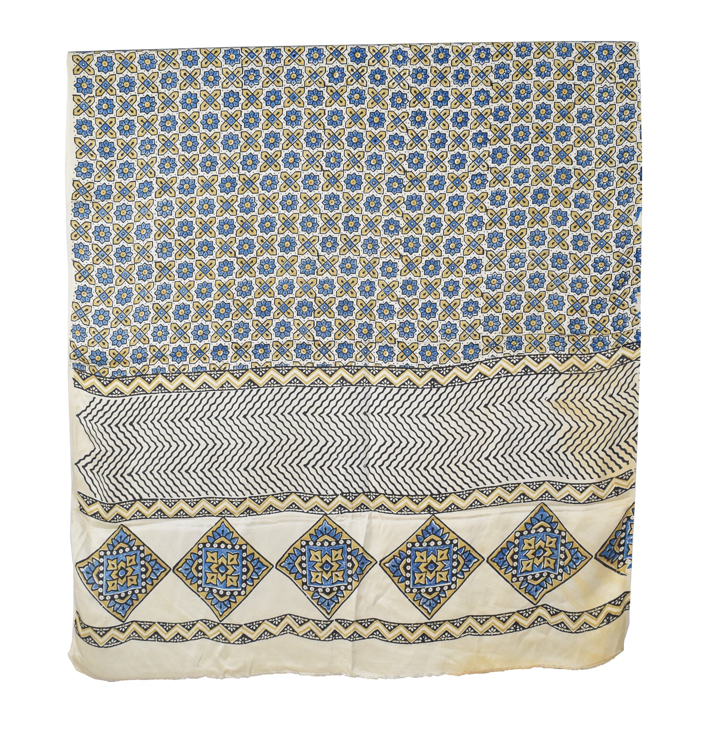 Ajrakh Modal Silk Natural Dye Hand Block Print Dress Material with Full Ajrakh Heavy Dupatta - with Tassels - 2.5 Mt Top    -  SKU : AI02502S