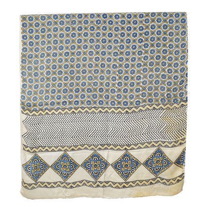 Ajrakh Modal Silk Natural Dye Hand Block Print Dress Material with Full Ajrakh Heavy Dupatta - with Tassels - 2.5 Mt Top    -  SKU : AI02502S